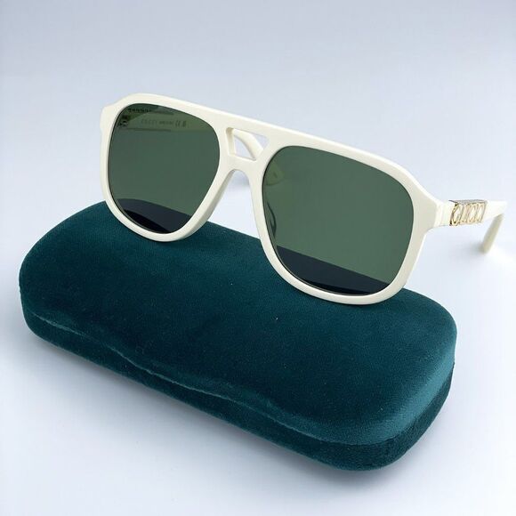NEW Gucci GG1188S 005 Ivory White Green Pilot Unisex Logo Sunglasses main image 4